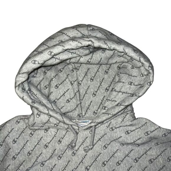 Champion Reverse Weave Hoodie Size Medium Gray Print All Over Heavyweight Hoodie - Picture 4 of 8